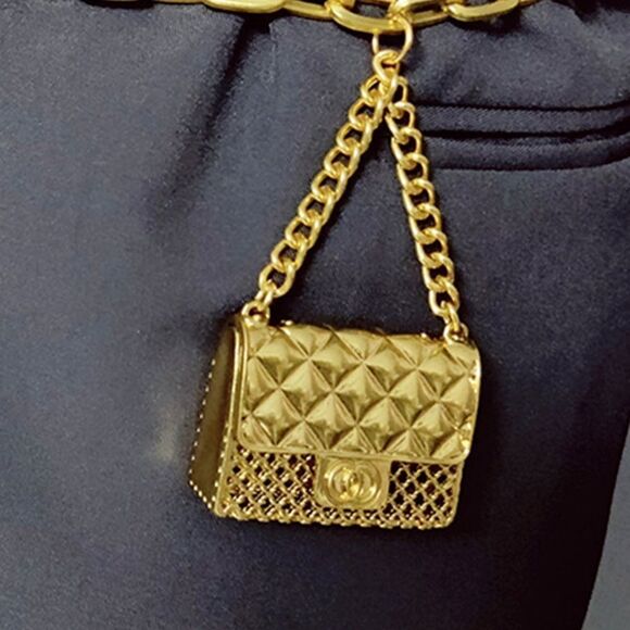 Anthropologie Fashion Tassel Gold Chain Belt with mini Bag. Trendy!high … - Picture 5 of 17